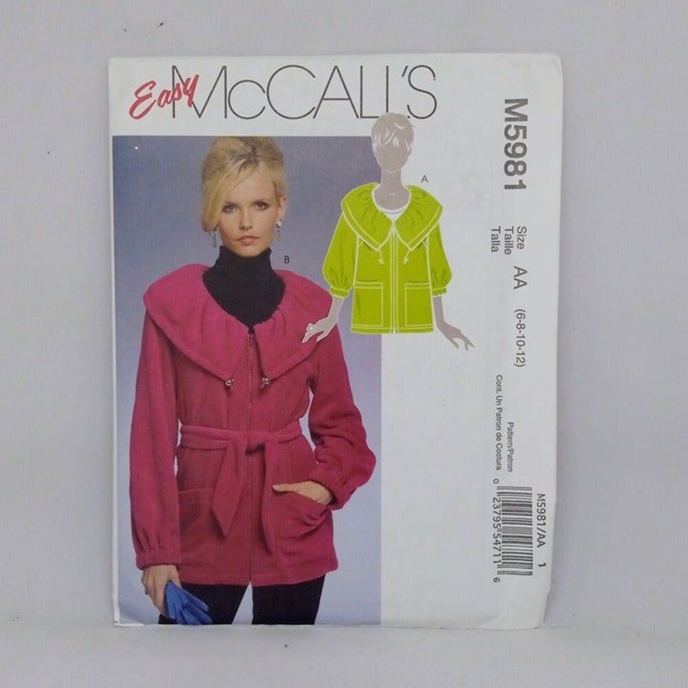 McCalls Sewing Pattern #M5981-Size AA 6-8-10-12-Jacket-Uncut-F/F-2009